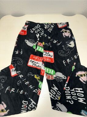Friends Women’s Black Fleece Pajama Pants with Character Prints